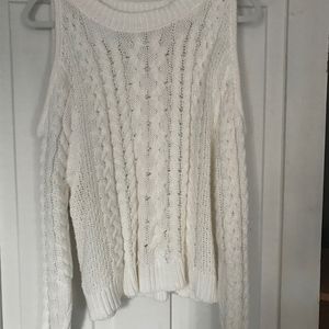 White Sweater with Shoulder Cut-outs